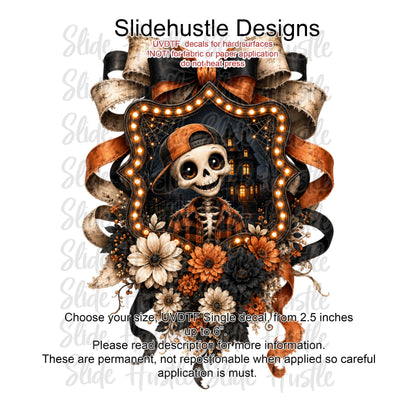 UVDTF Decal, Cute Skeleton in Ribbon Marquee. VF904 D28