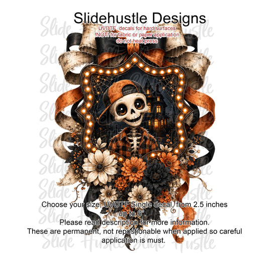 UVDTF Decal, Cute Skeleton in Ribbon Marquee. VF904 D28