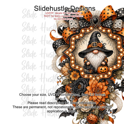 UVDTF Decal, Halloween Gnome in Ribbon Marquee. VF904 D30