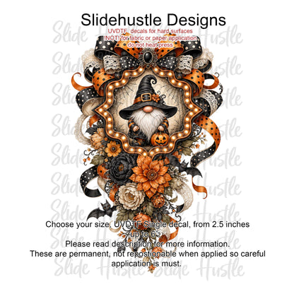UVDTF Decal, Halloween Gnome in Ribbon Marquee. VF904 D30