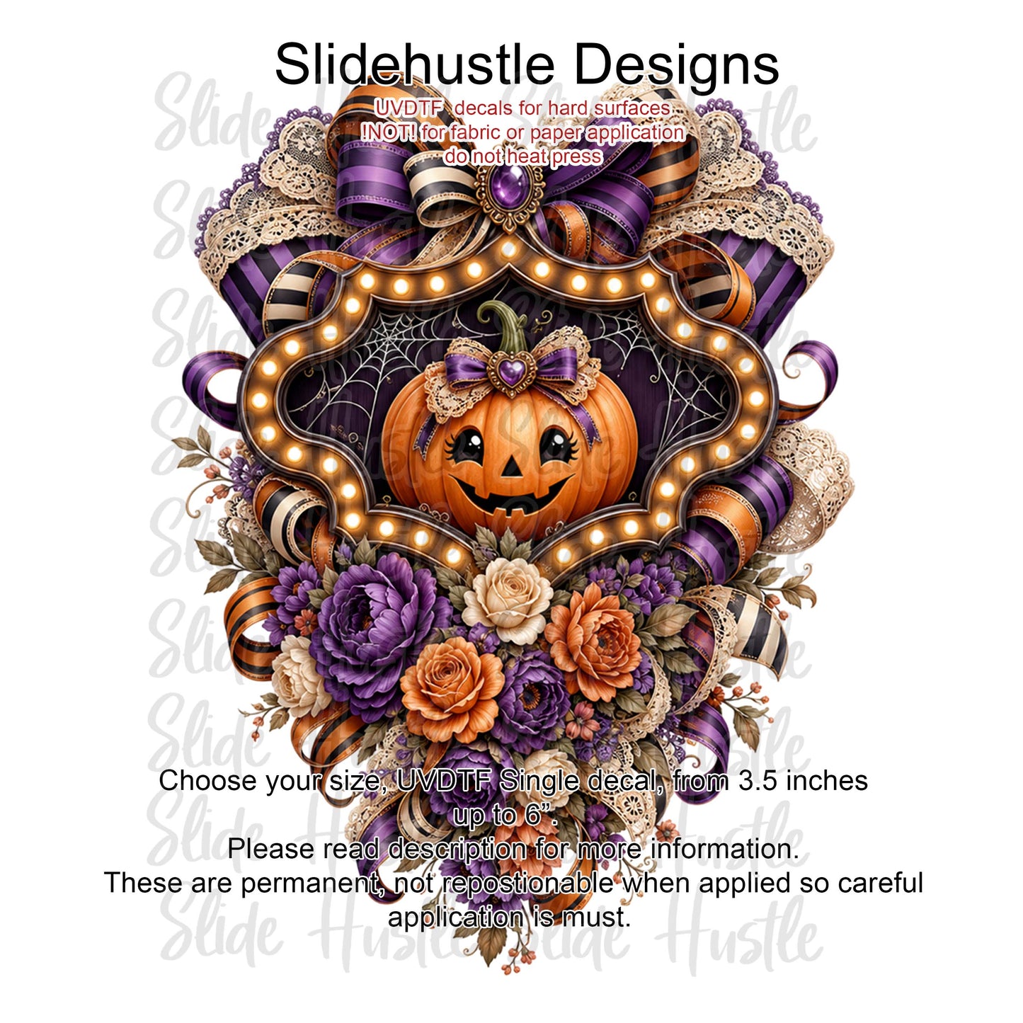 UVDTF Decal, Halloween Pumpkin in Ribbon Marquee. VF904 D32