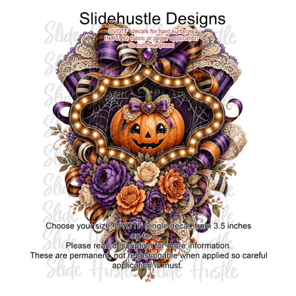 UVDTF Decal, Halloween Pumpkin in Ribbon Marquee. VF904 D32