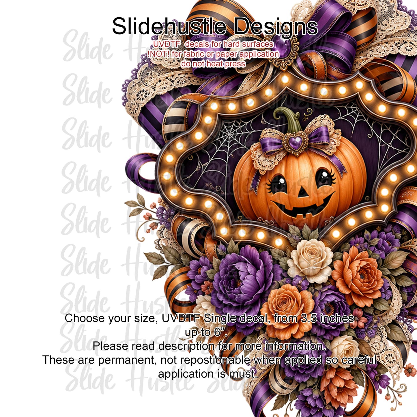 UVDTF Decal, Halloween Pumpkin in Ribbon Marquee. VF904 D32
