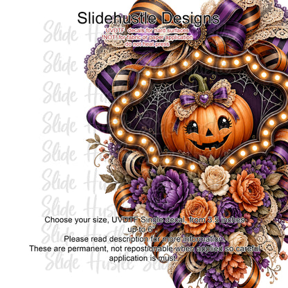 UVDTF Decal, Halloween Pumpkin in Ribbon Marquee. VF904 D32