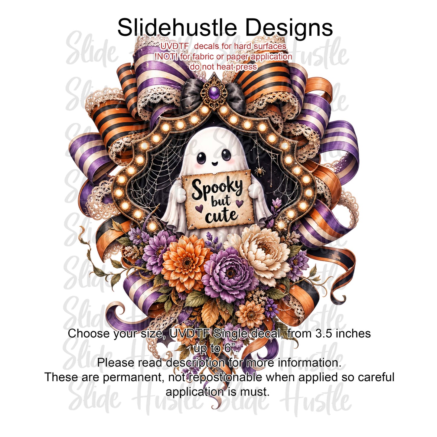 UVDTF Decal, Halloween Ghost in Ribbon Marquee. VF904 D33