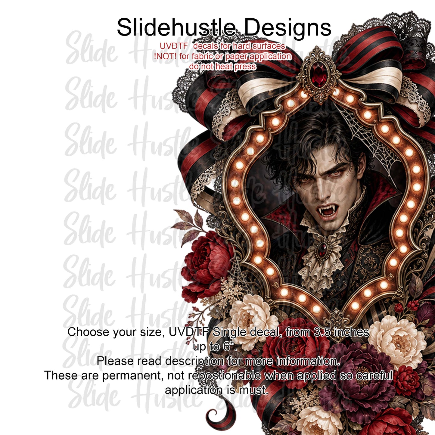 Halloween UVDTF Decal, Vampire in Ribbon Marquee. VF904 D34