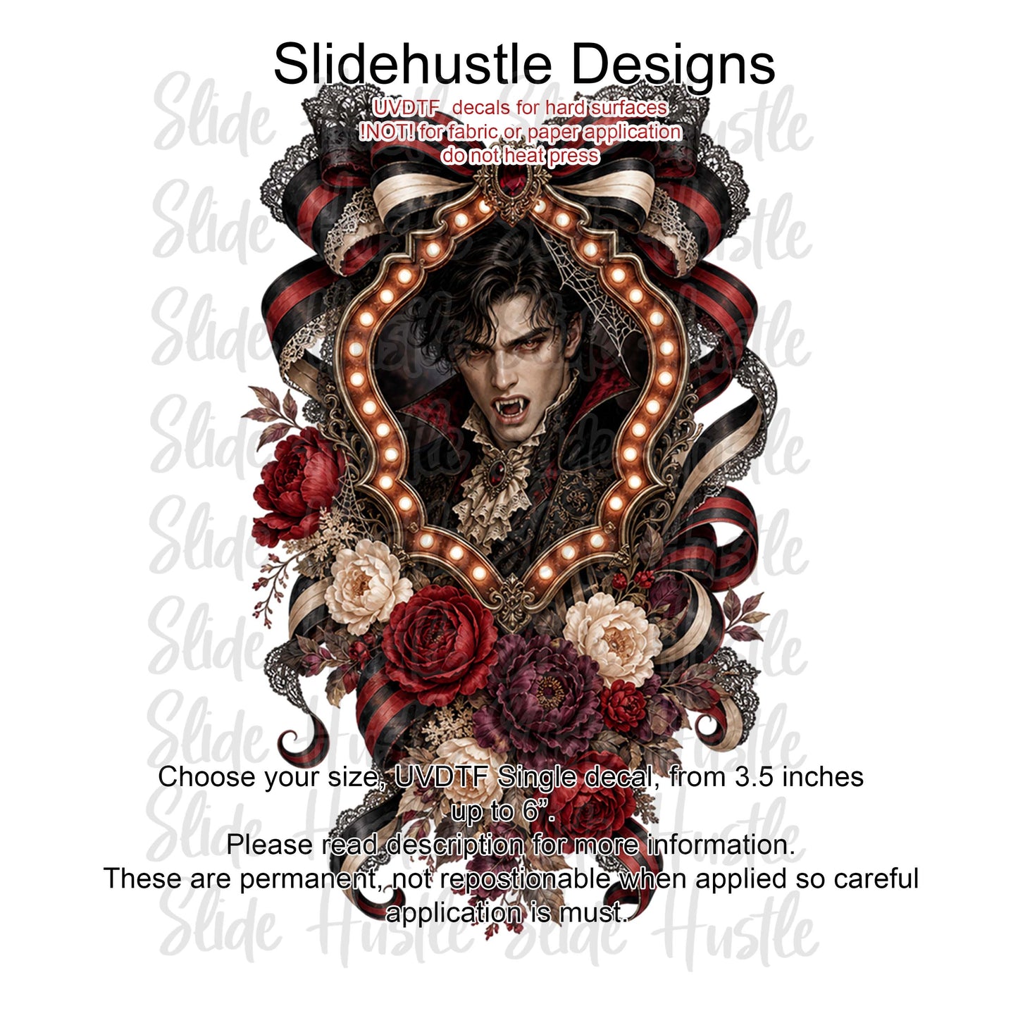 Halloween UVDTF Decal, Vampire in Ribbon Marquee. VF904 D34