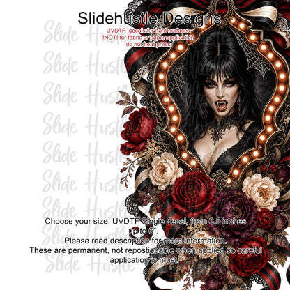 Halloween UVDTF Decal, Lady Vampire in Ribbon Marquee. VF904 D35