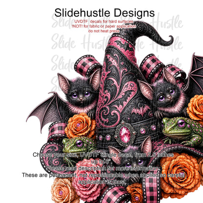 Halloween UVDTF Decal, Witch's hat with bats and frogs, VF904 D45