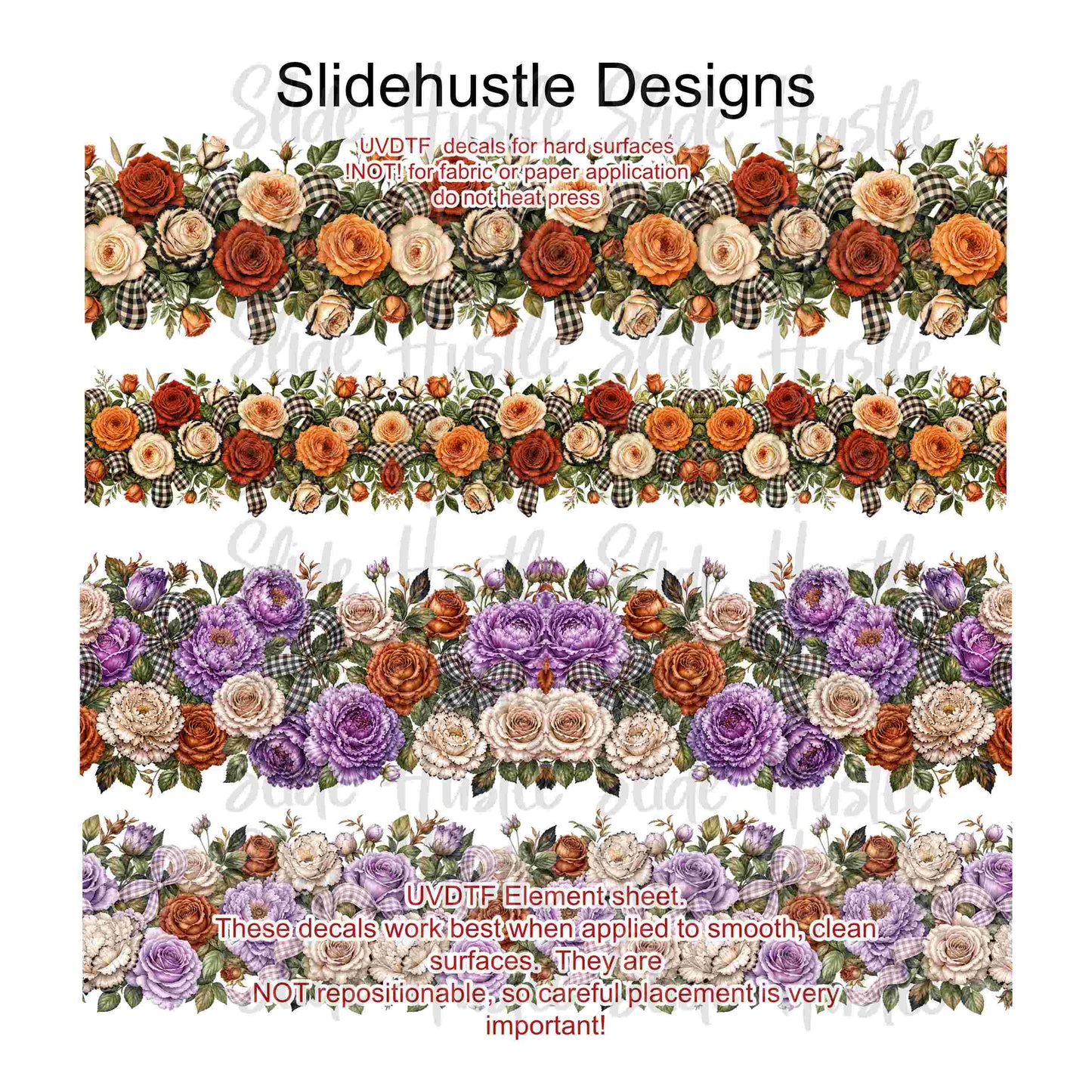 UVDTF Element Sheet, Fall floral borders, 11"x11", VF904 ES10