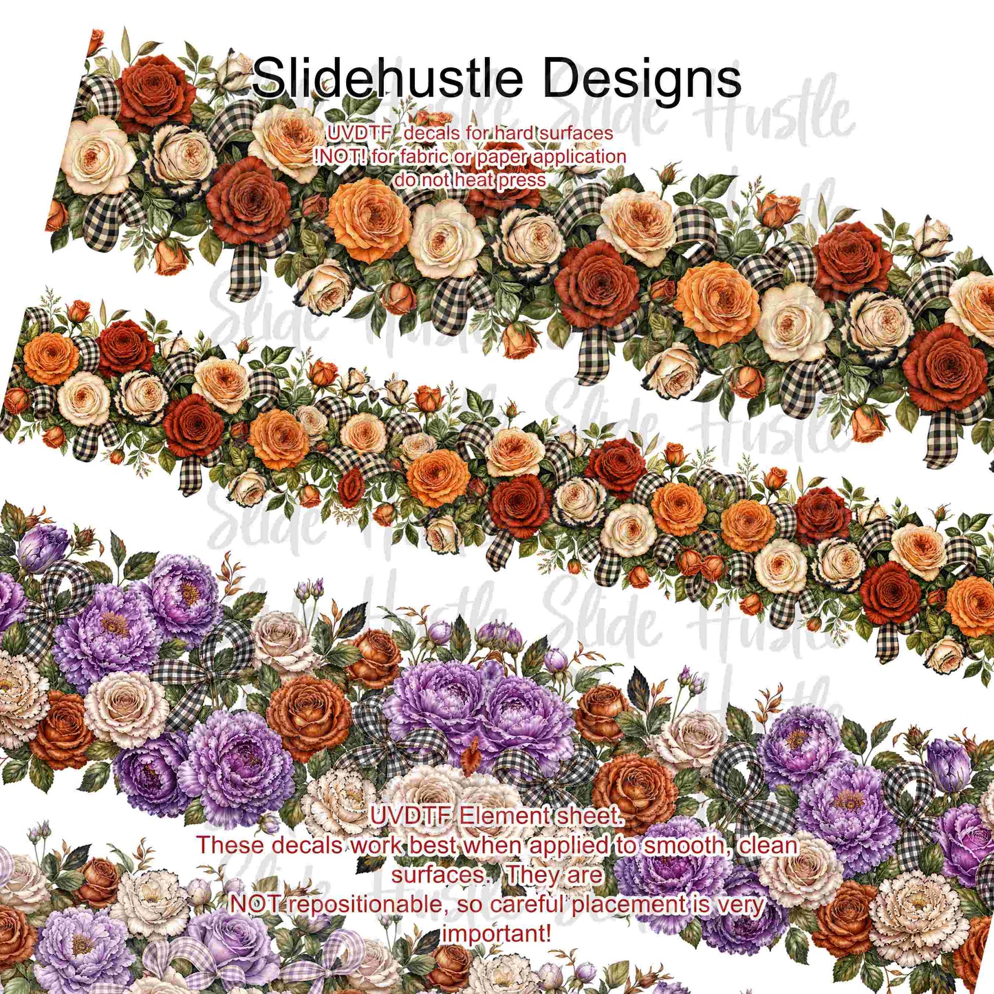 UVDTF Element Sheet, Fall floral borders, 11"x11", VF904 ES10