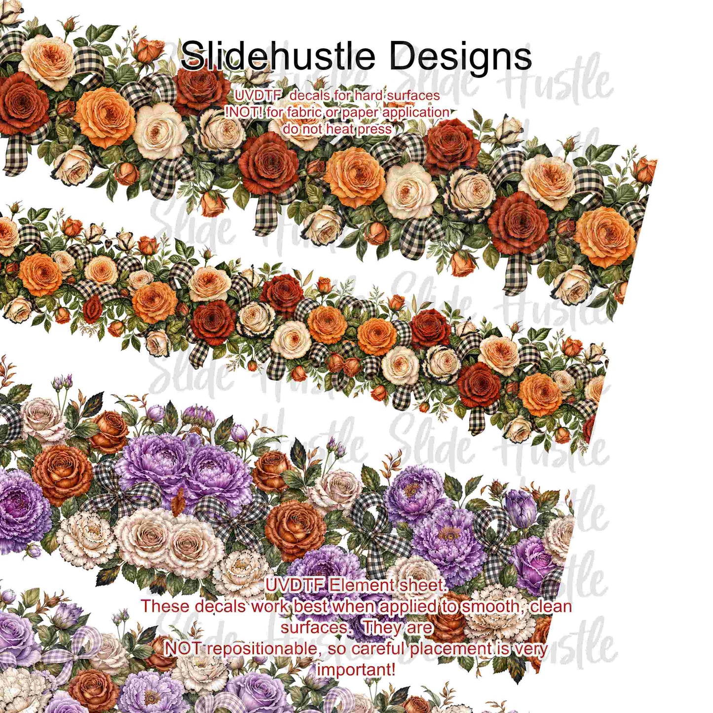 UVDTF Element Sheet, Fall floral borders, 11"x11", VF904 ES10