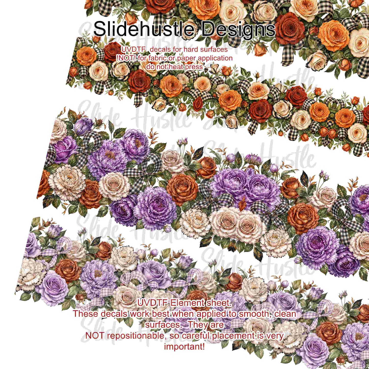 UVDTF Element Sheet, Fall floral borders, 11"x11", VF904 ES10