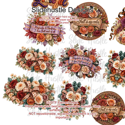 UVDTF Element Sheet, Fall florals, pumpkins, and banners, 11"x11", VF904 ES11