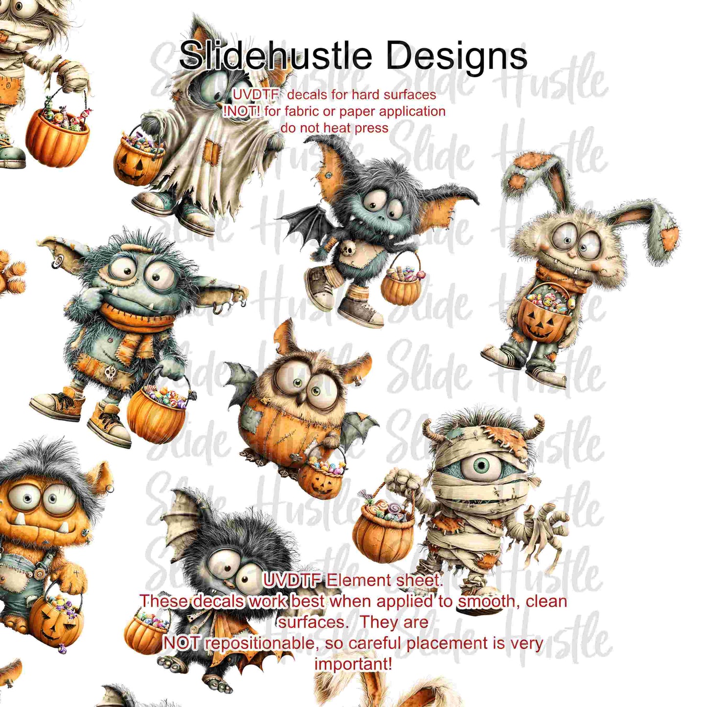 UVDTF Element Sheet, Halloween Trick or Treat monsters 11"x11", VF904 ES12