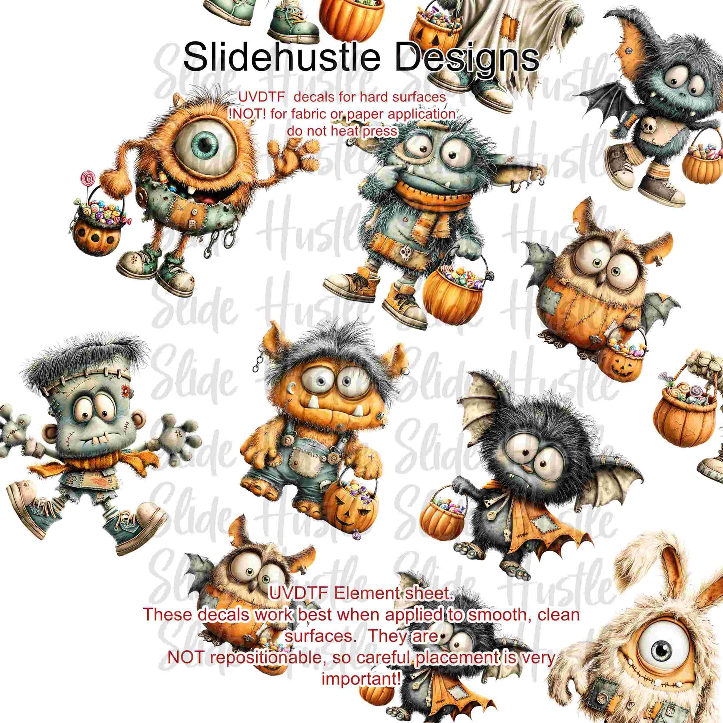 UVDTF Element Sheet, Halloween Trick or Treat monsters 11"x11", VF904 ES12