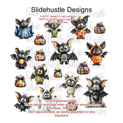 UVDTF Element Sheet, Halloween Trick or Treat bats 11"x11", VF904 ES14