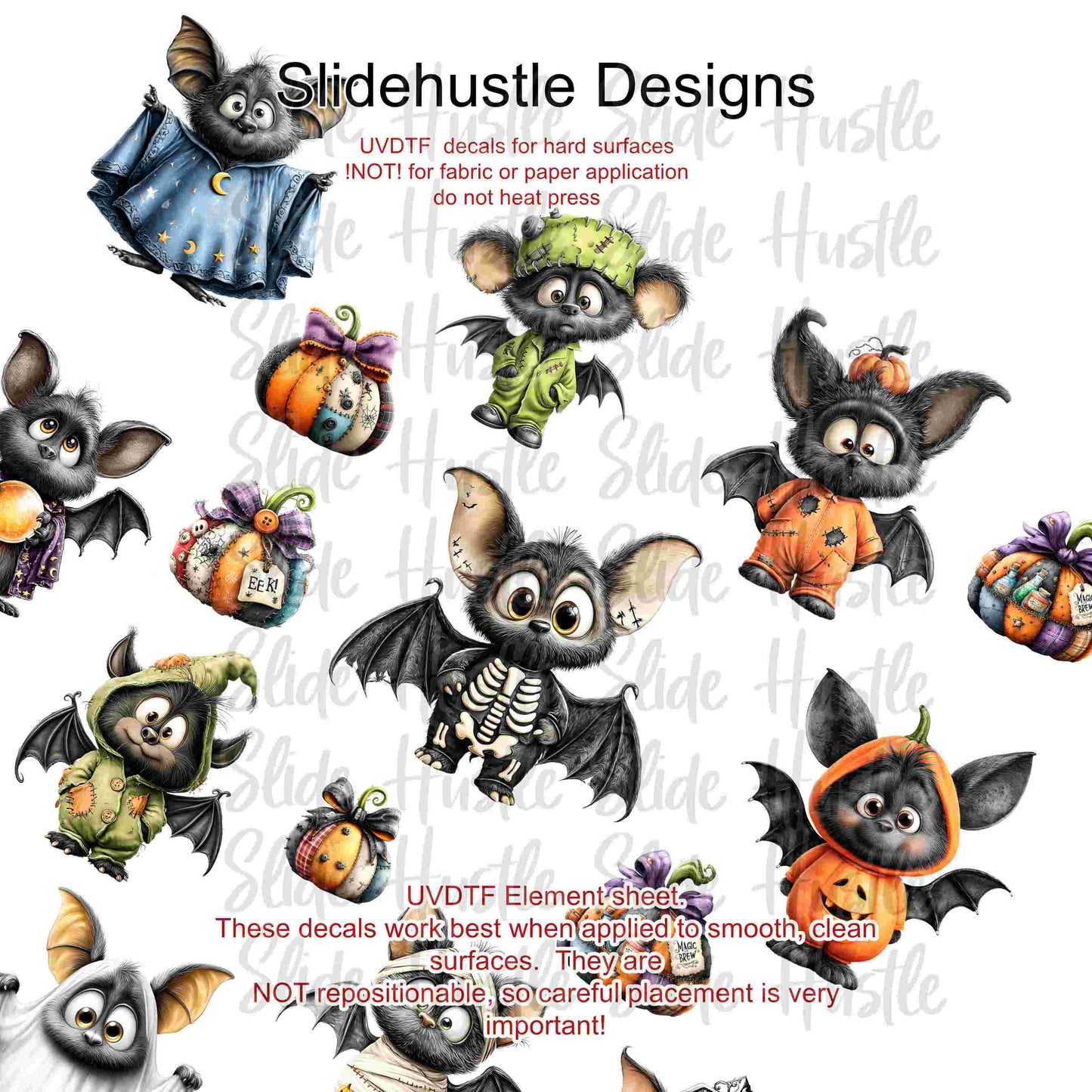 UVDTF Element Sheet, Halloween Trick or Treat bats 11"x11", VF904 ES14