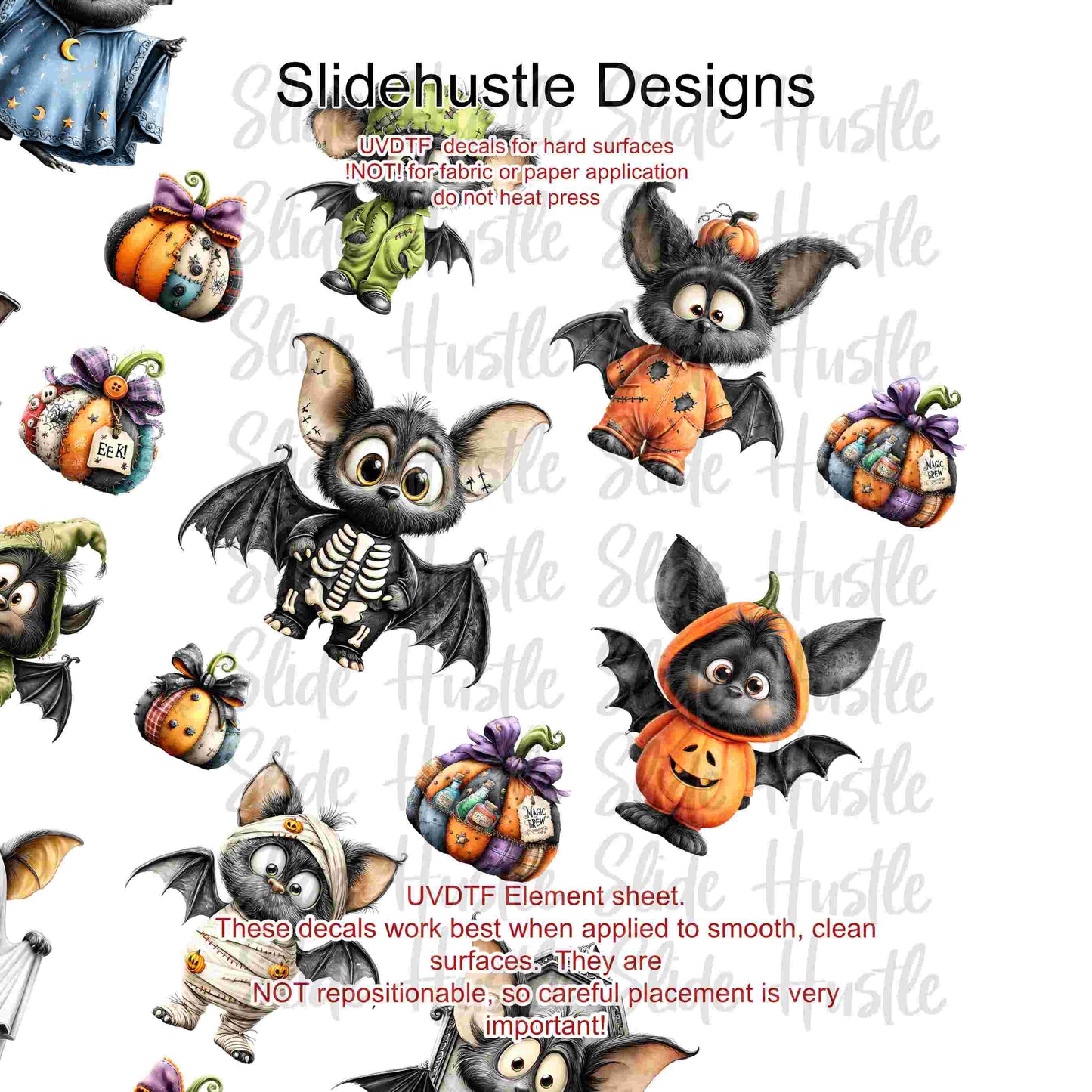 UVDTF Element Sheet, Halloween Trick or Treat bats 11"x11", VF904 ES14