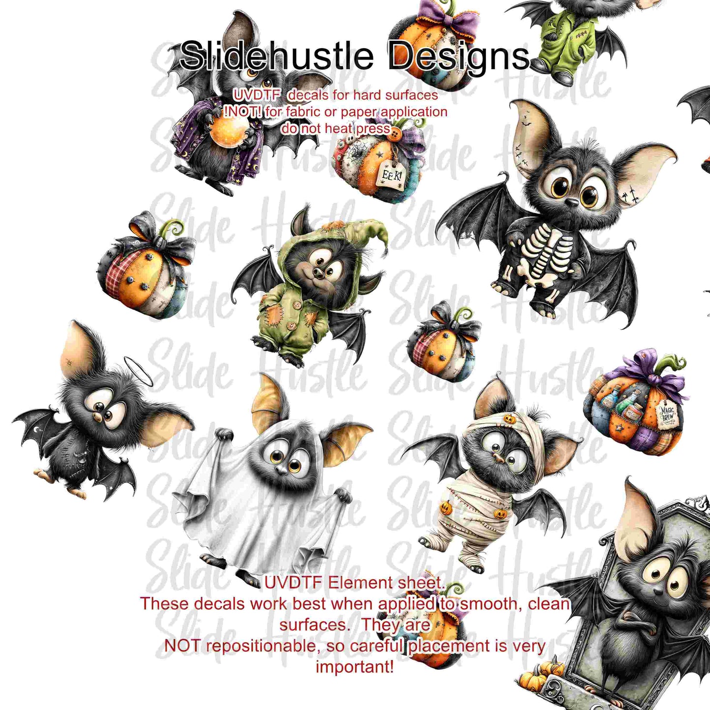 UVDTF Element Sheet, Halloween Trick or Treat bats 11"x11", VF904 ES14