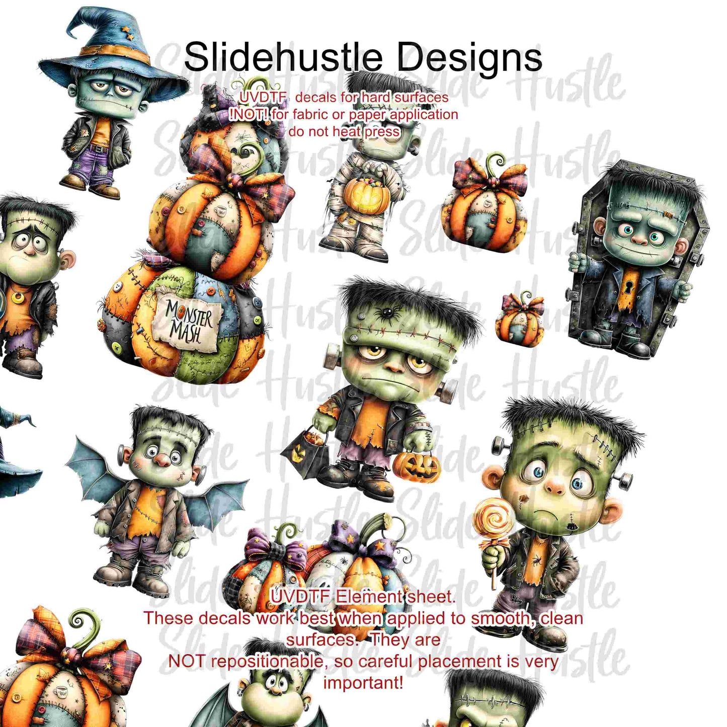 UVDTF Element Sheet, Halloween Trick or Treat Frankenstein Monsters 11"x11", VF904 ES15