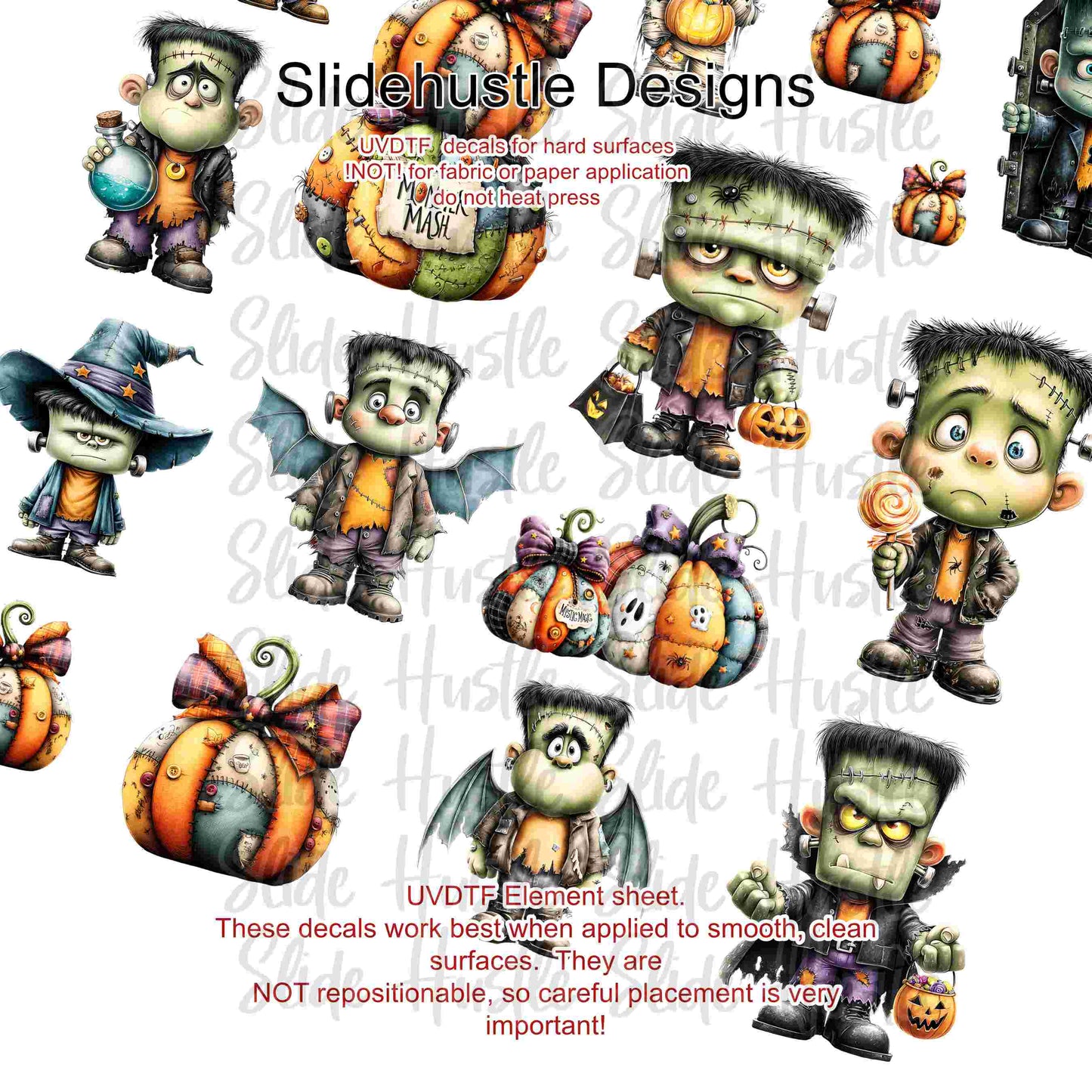 UVDTF Element Sheet, Halloween Trick or Treat Frankenstein Monsters 11"x11", VF904 ES15