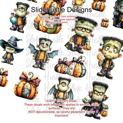 UVDTF Element Sheet, Halloween Trick or Treat Frankenstein Monsters 11"x11", VF904 ES15