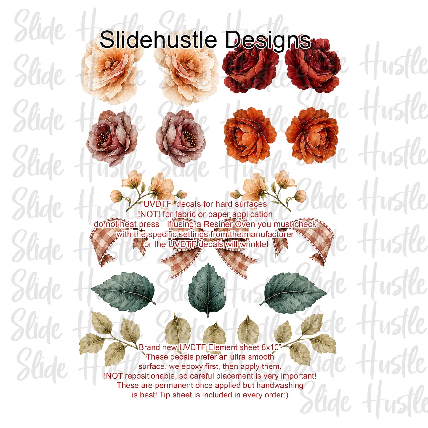 UVDTF Element Sheet, Fall Florals 8"x11", VF904 ES3