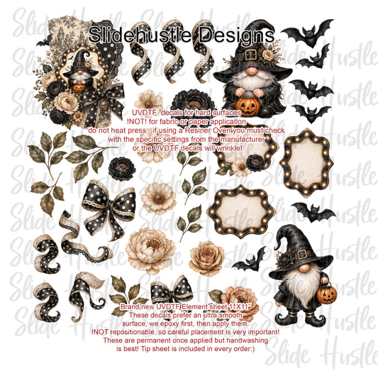 UVDTF Element Sheet, Halloween Gnomes, Flowers, Bows, and Marquees, 11"x11", VF904 ES5