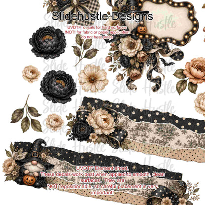 UVDTF Element Sheet, Halloween, Gnomes, borders, flowers, 11"x11", VF904 ES7