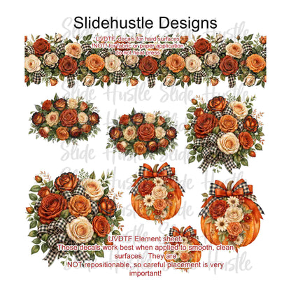 UVDTF Element Sheet, Fall florals, pumpkins, and borders, 11"x11", VF904 ES9