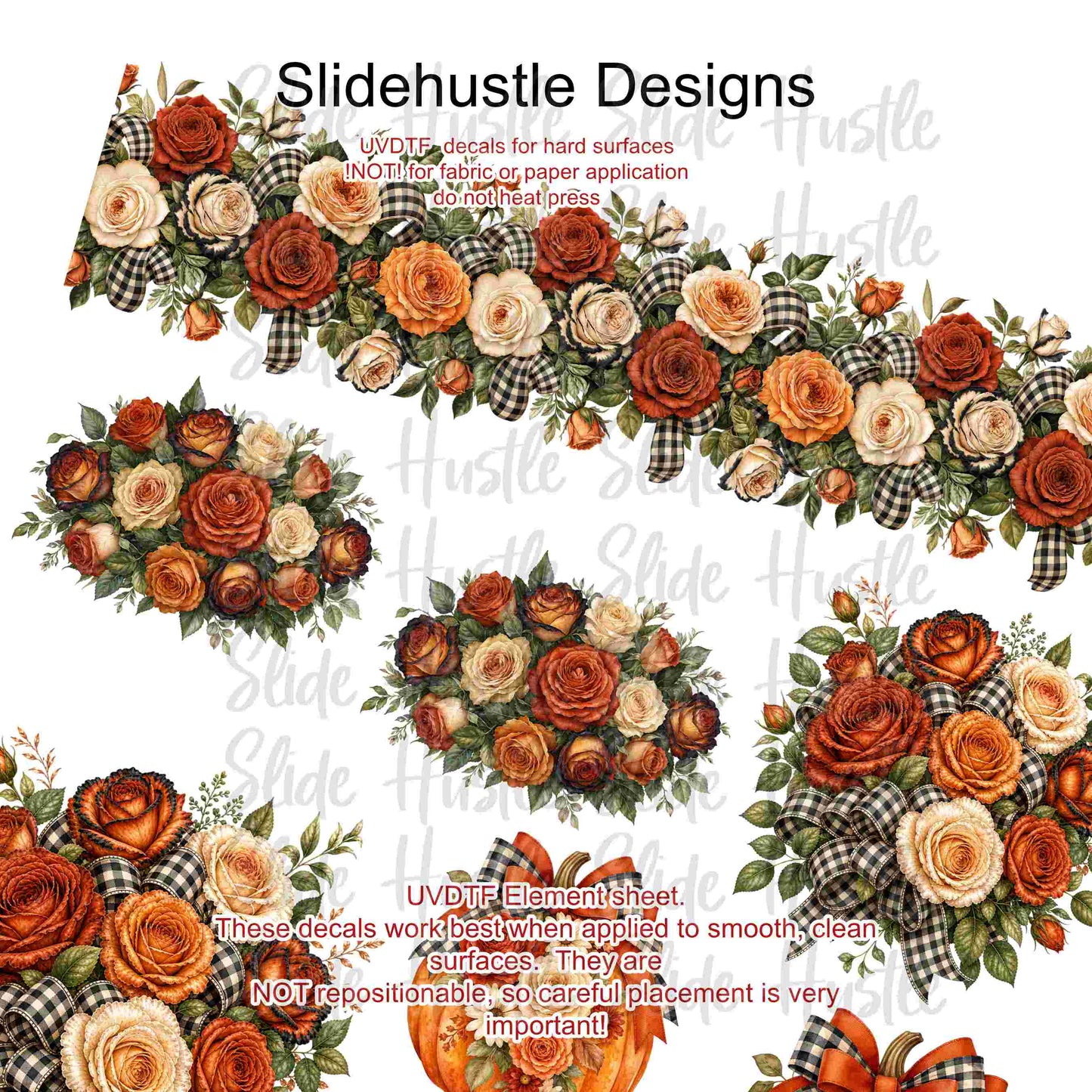 UVDTF Element Sheet, Fall florals, pumpkins, and borders, 11"x11", VF904 ES9
