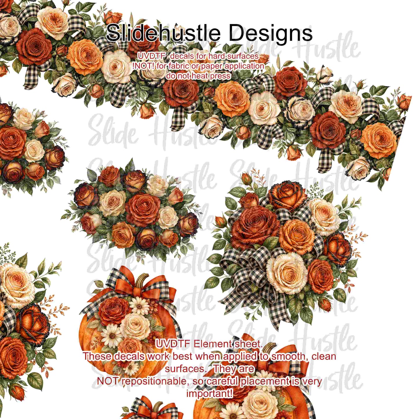 UVDTF Element Sheet, Fall florals, pumpkins, and borders, 11"x11", VF904 ES9
