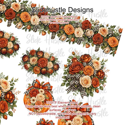 UVDTF Element Sheet, Fall florals, pumpkins, and borders, 11"x11", VF904 ES9