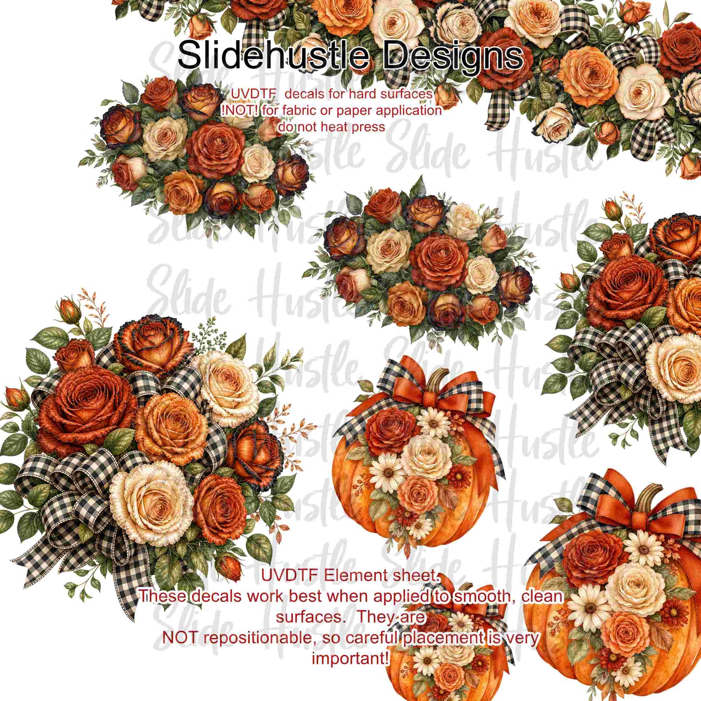 UVDTF Element Sheet, Fall florals, pumpkins, and borders, 11"x11", VF904 ES9