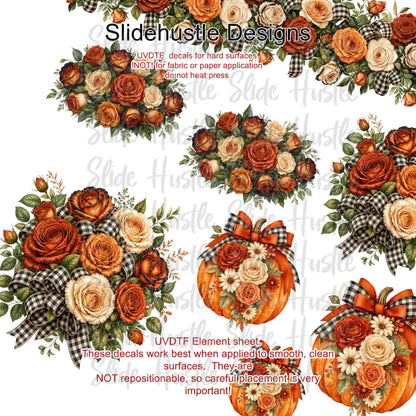 UVDTF Element Sheet, Fall florals, pumpkins, and borders, 11"x11", VF904 ES9