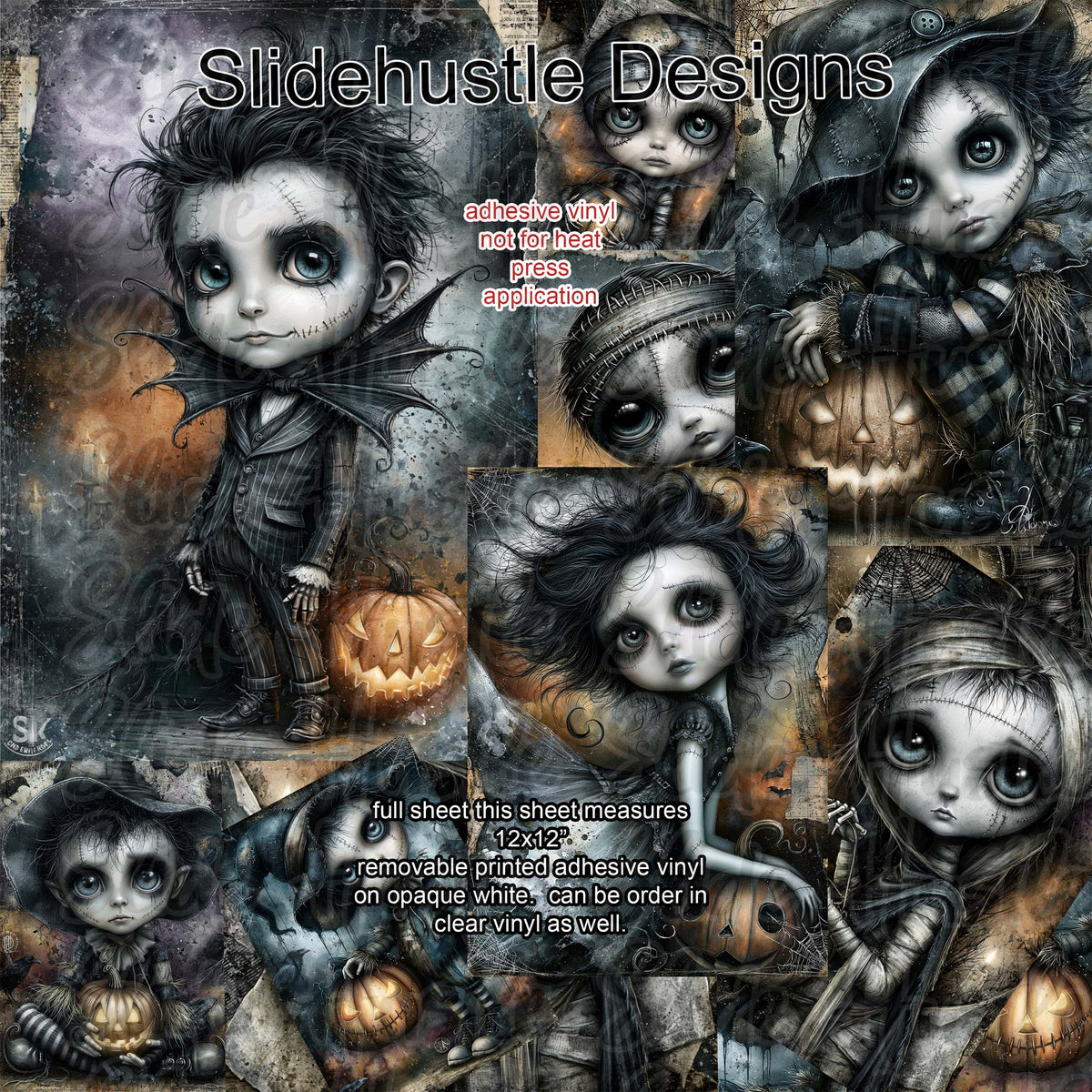 Gothic Halloween doll Full Sheet Borders, vinyl, VF904 FS8