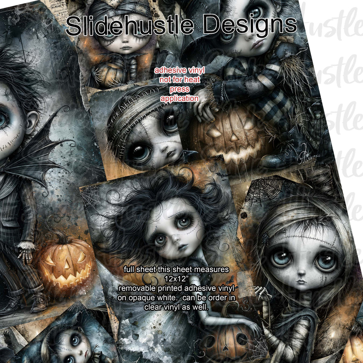 Gothic Halloween doll Full Sheet Borders, vinyl, VF904 FS8