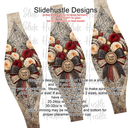 Hourglass Design, Fright Night Bows with Roses and spider Webs, Choose 20 or 30 ounce option, VF904 HG10