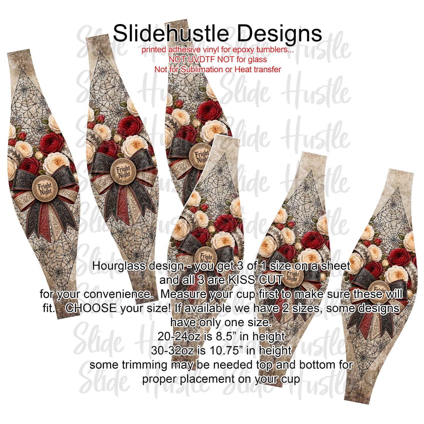 Hourglass Design, Fright Night Bows with Roses and spider Webs, Choose 20 or 30 ounce option, VF904 HG10