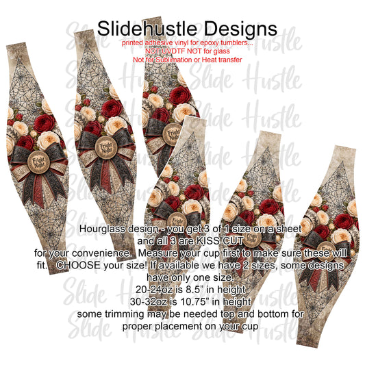 Hourglass Design, Fright Night Bows with Roses and spider Webs, Choose 20 or 30 ounce option, VF904 HG10