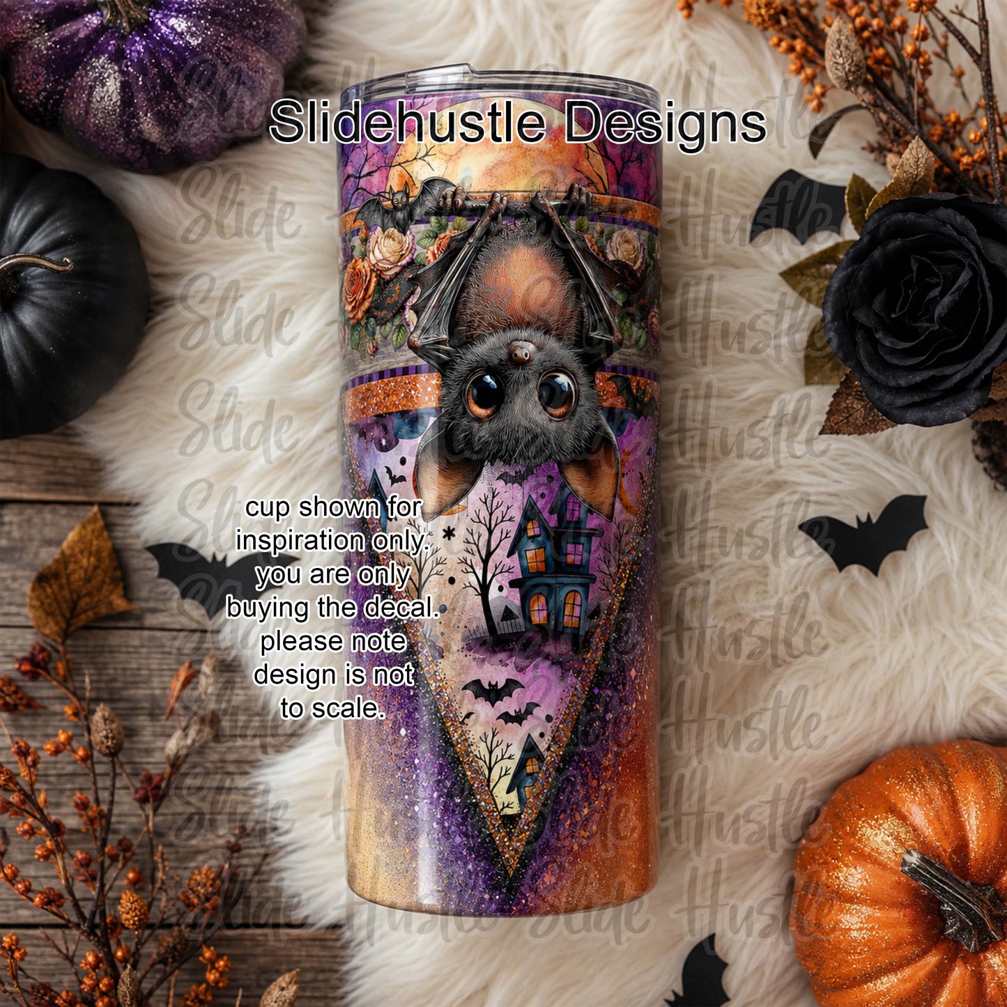 Super V design, Halloween, Cute bat, choose either 20 ounce or 30 ounce size. VF904 SV1