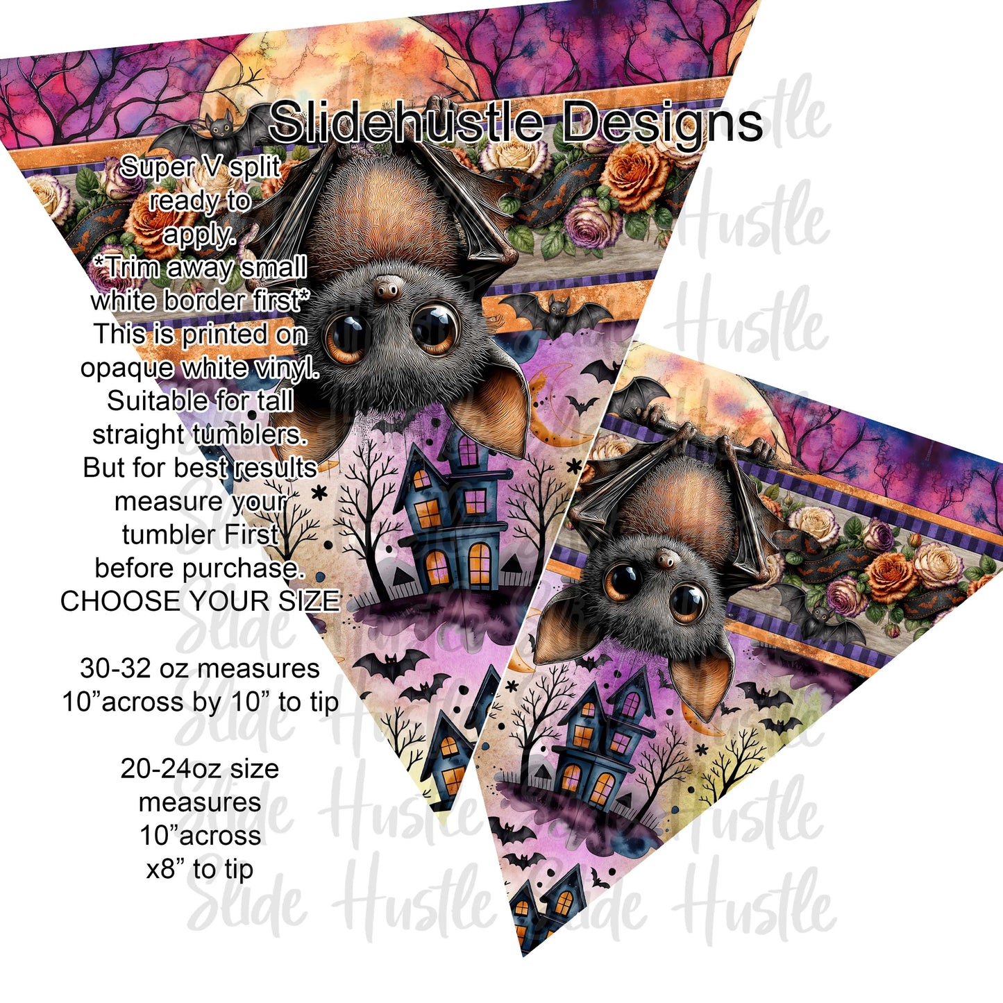 Super V design, Halloween, Cute bat, choose either 20 ounce or 30 ounce size. VF904 SV1