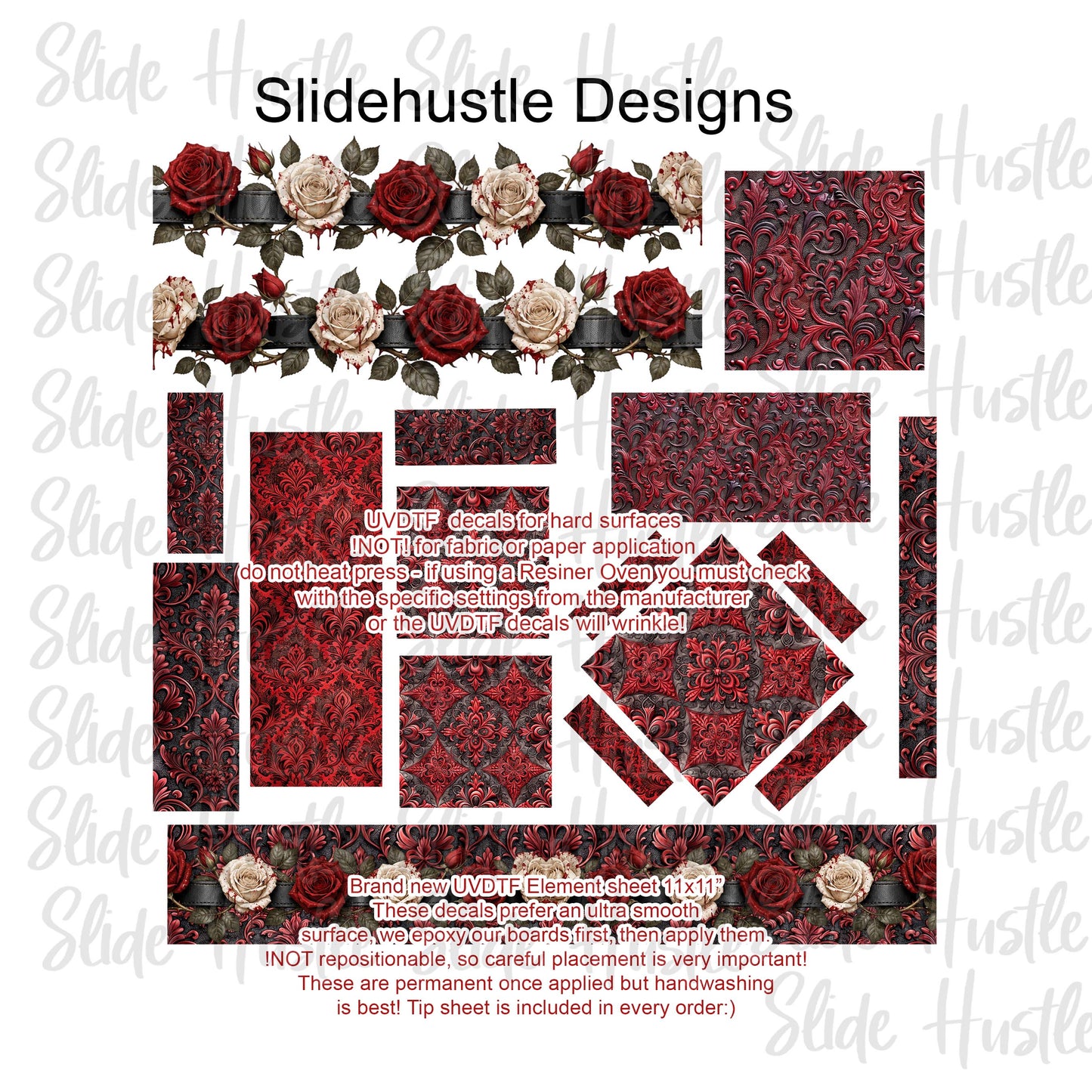 UVDTF Element Sheet, Dark Floral borders and Dark embossed shapes VF904 ES2