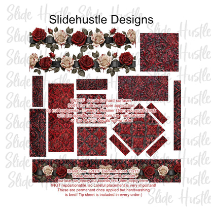 UVDTF Element Sheet, Dark Floral borders and Dark embossed shapes VF904 ES2