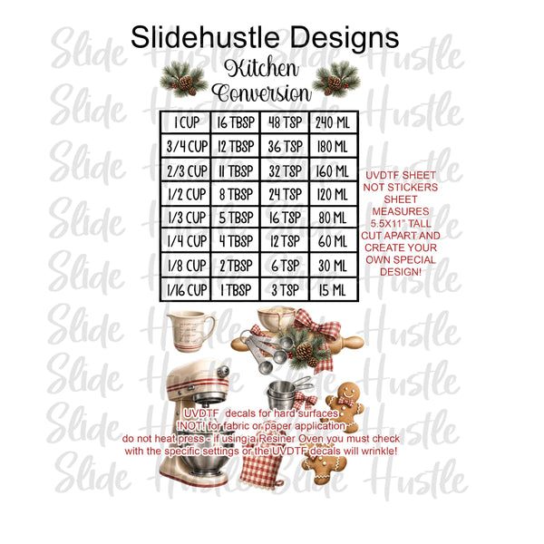 UVDTF 1/2 Element Sheet, Christmas Baking Conversion Table, VF905 A5 ES3
