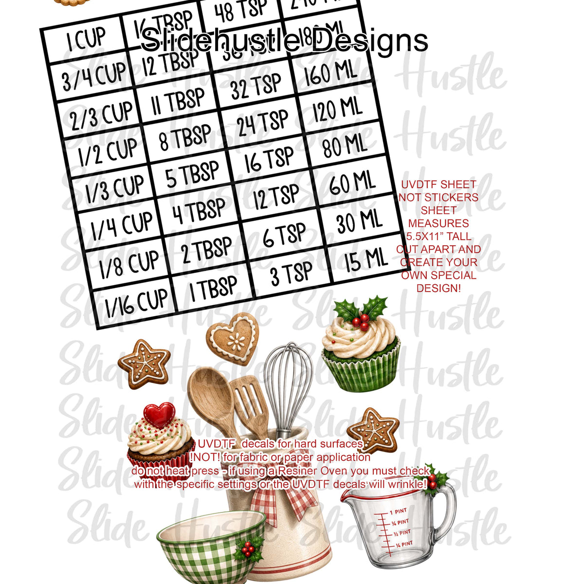 UVDTF 1/2 Element Sheet, Cooking Conversions for Christmas, VF905 A5 ES4