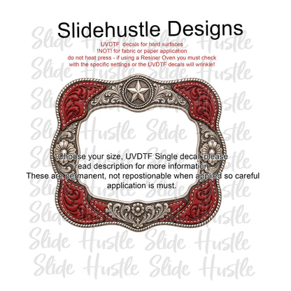 UVDTF Decal, Red and Silver Embossed Leather Frame with conchos, VF905 D17