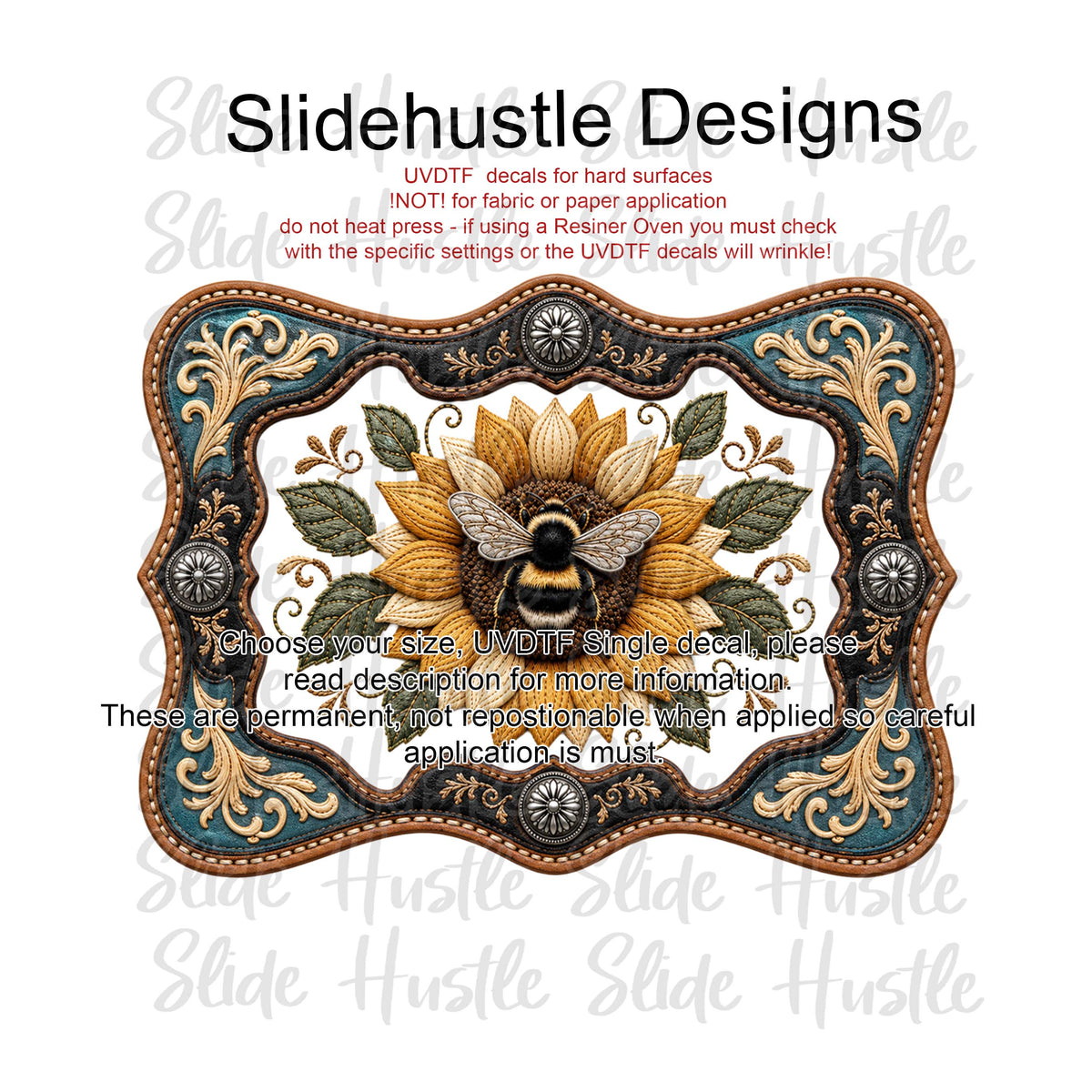 UVDTF Decal, Sunflower Leather Frame with conchos, VF905 D18