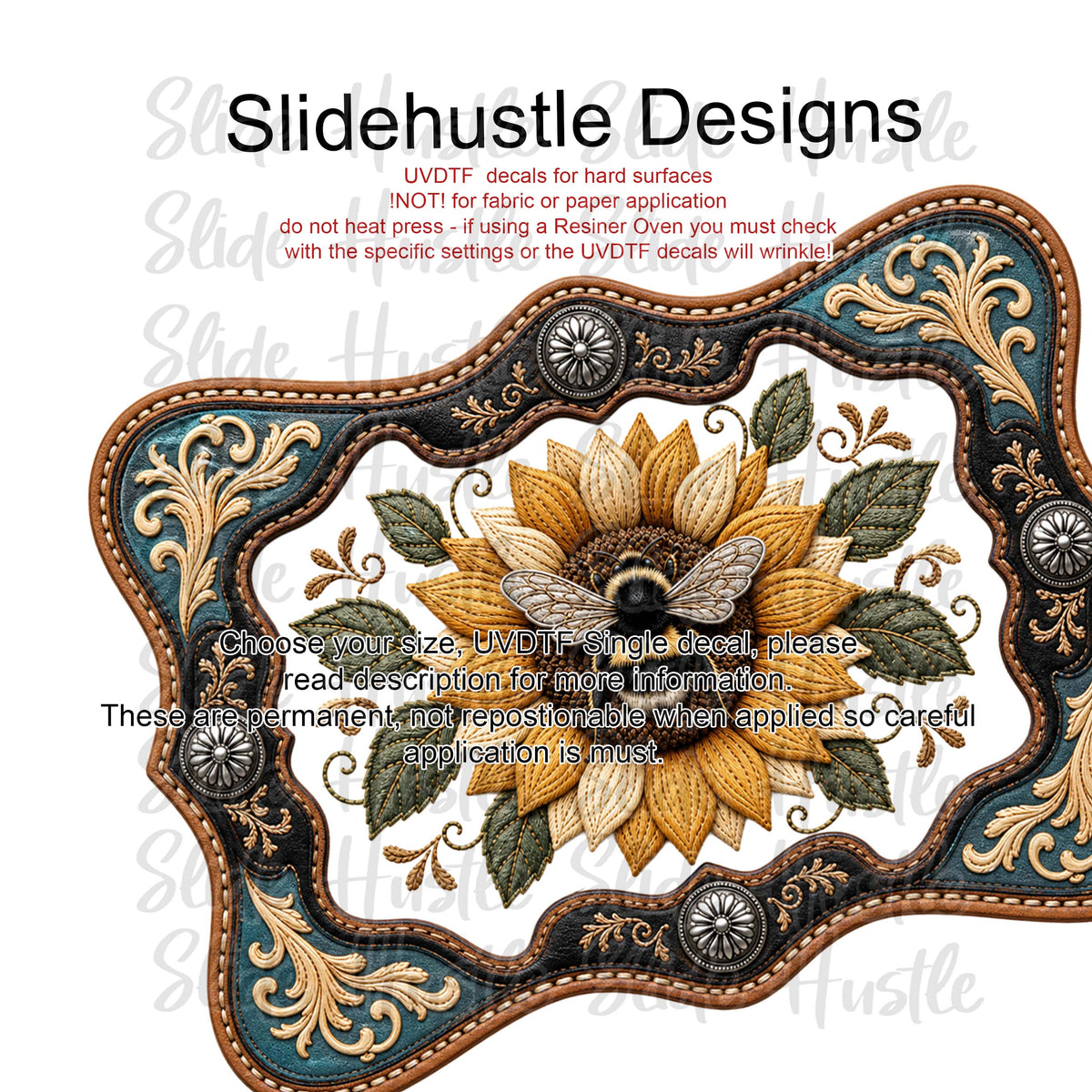 UVDTF Decal, Sunflower Leather Frame with conchos, VF905 D18